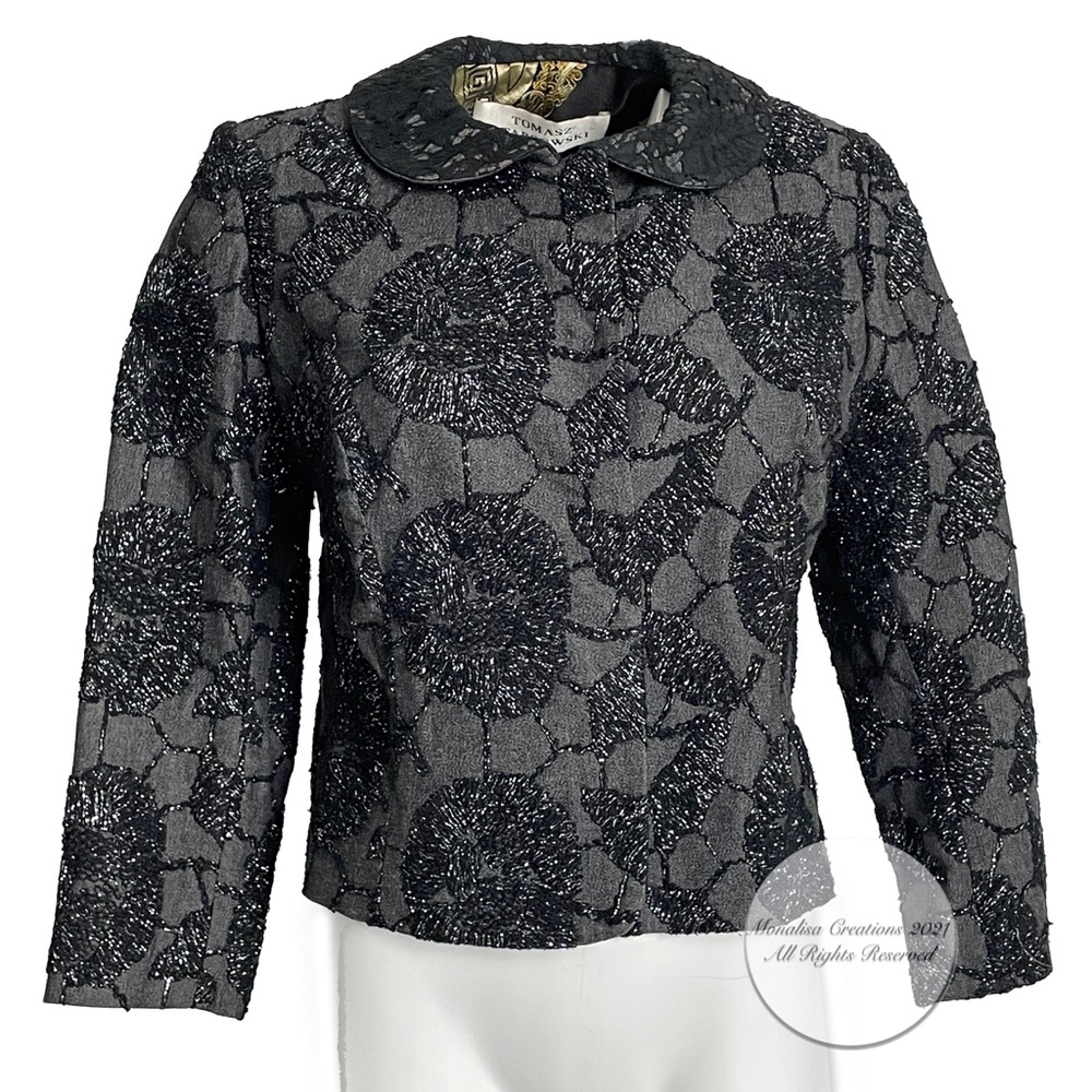 Tomasz Starzewski Jacket Cropped Evening Wear Embroidery Asian Motif Lining Sz 8